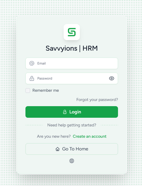 Savvyions HRM login screen